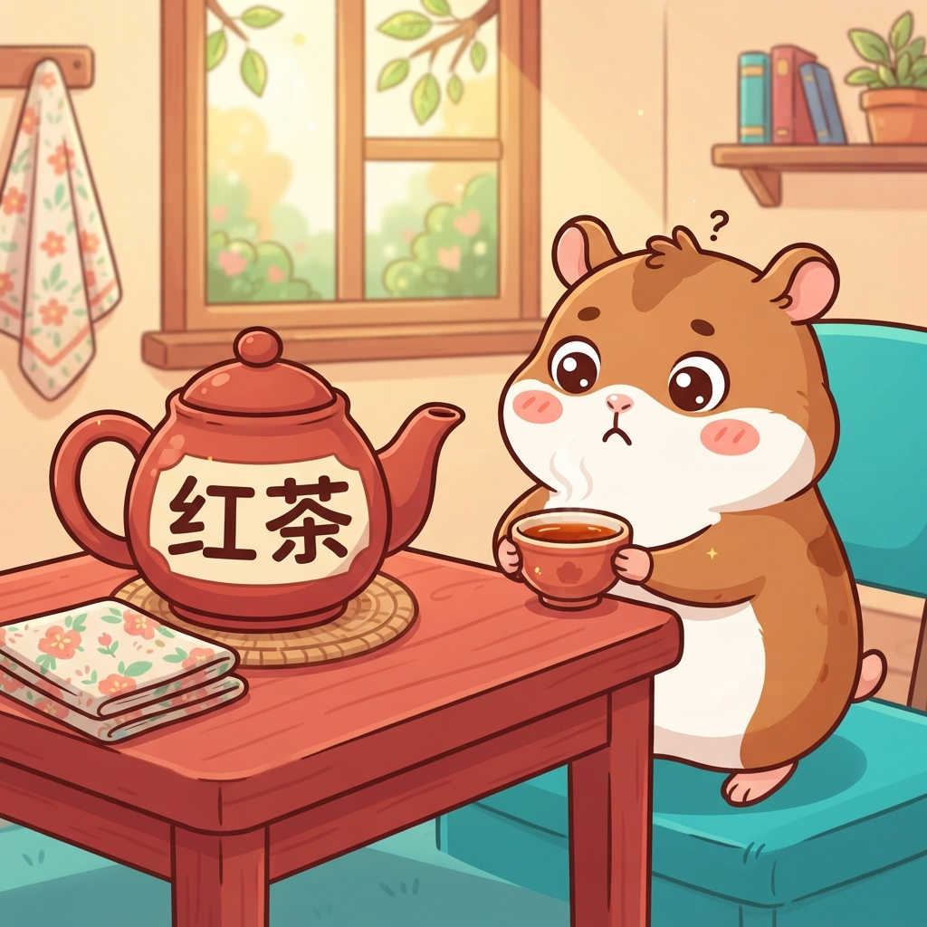 Mnemonic for 红茶 (hóng chá) — black tea