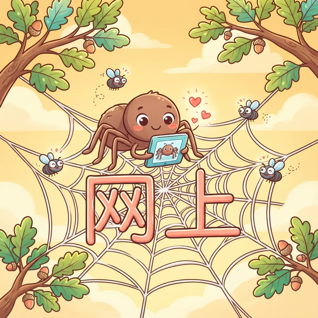 Mnemonic for 网上 (wǎng shang) — online