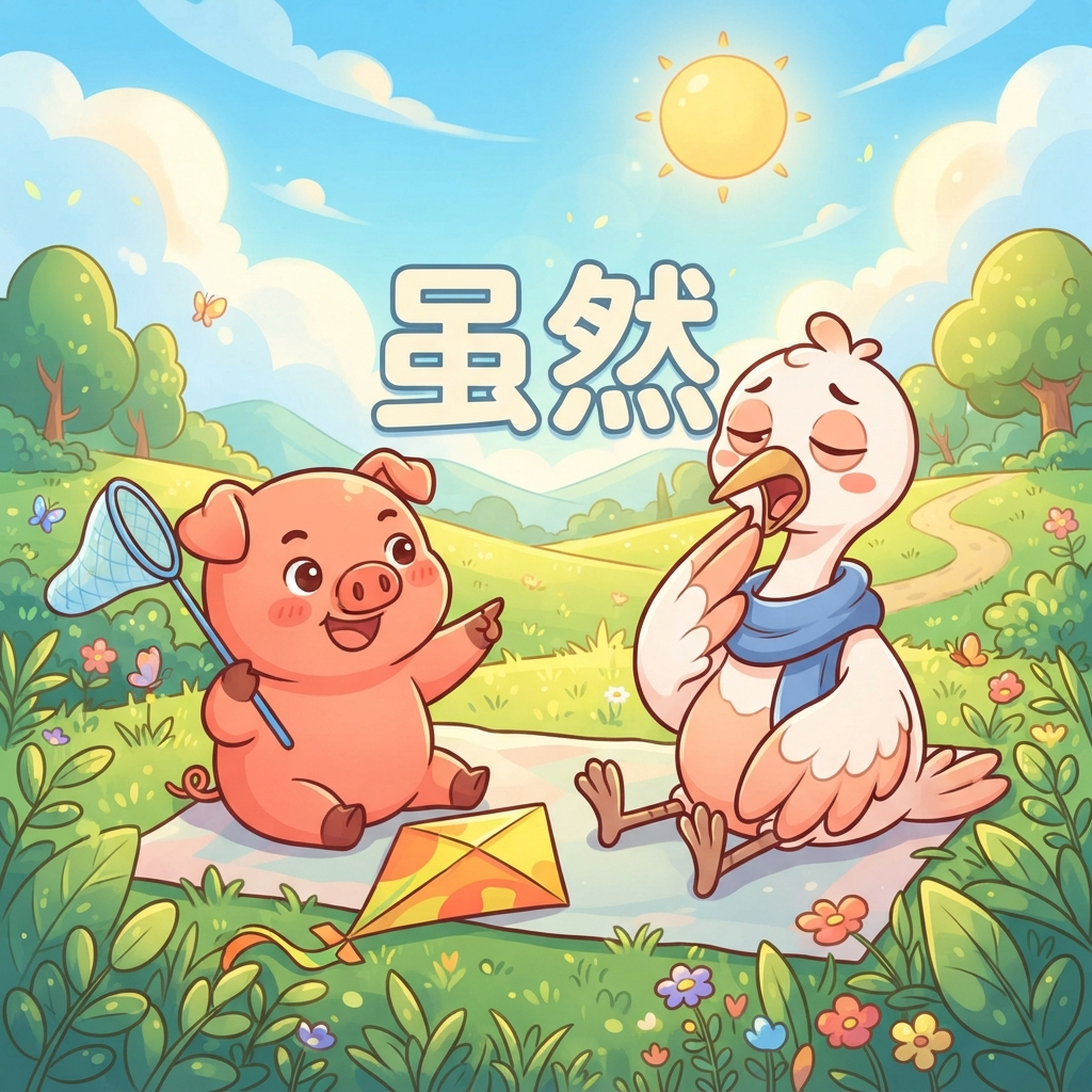 Mnemonic for 虽然 (suī rán) — although