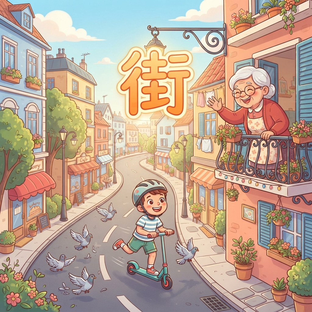 Mnemonic for 街 (jiē) — street