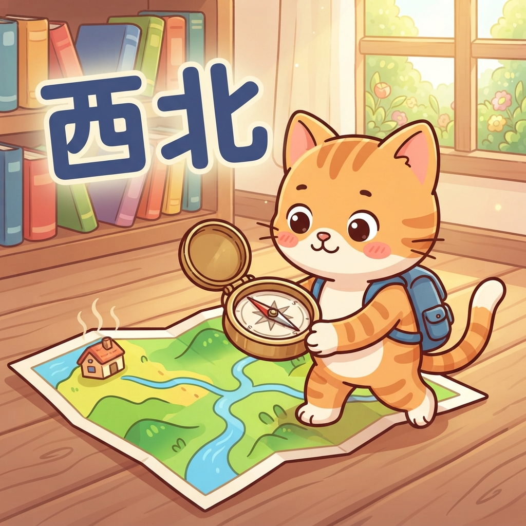 Mnemonic for 西北 (xī běi) — northwest