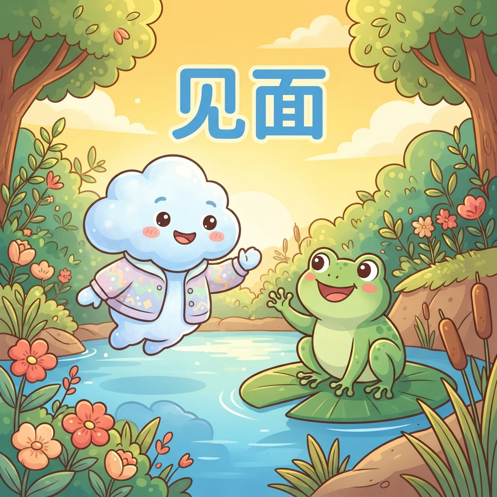 Mnemonic for 见面 (jiàn miàn) — to meet