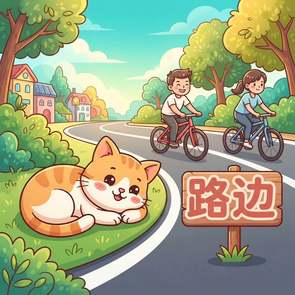 Mnemonic for 路边 (lù biān) — roadside