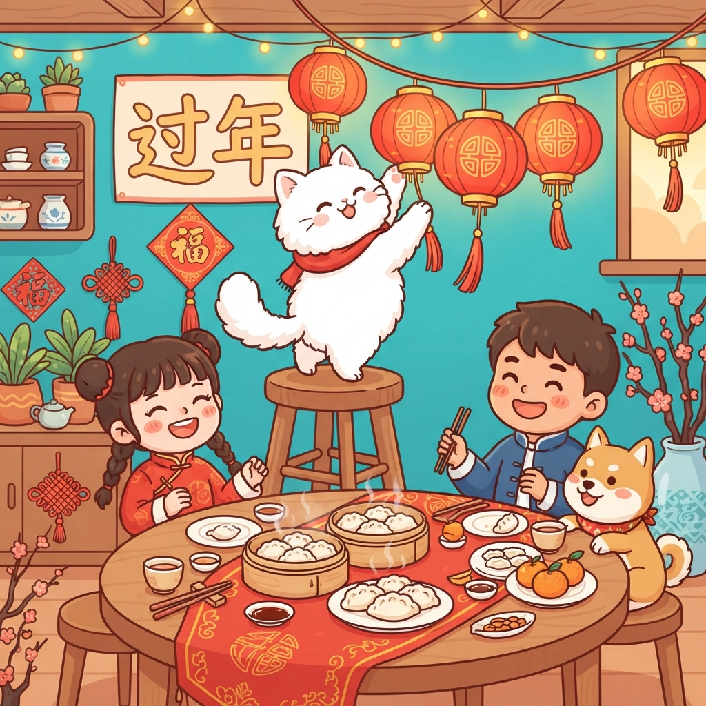 Mnemonic for 过年 (guò nián) — celebrate new year