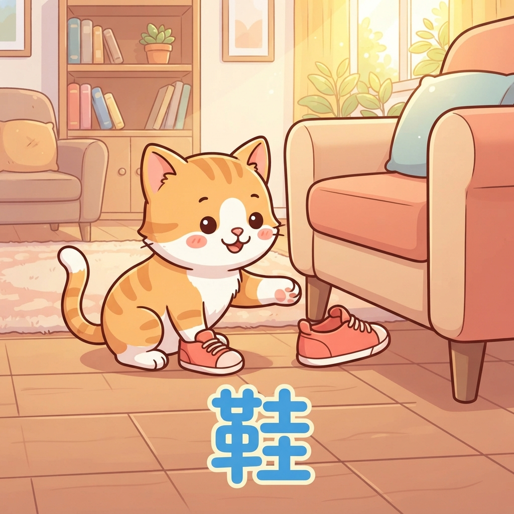 Mnemonic for 鞋 (xié) — shoes
