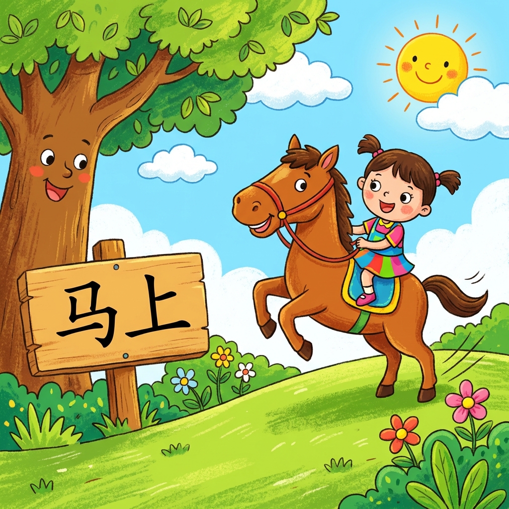 Мнемоника: как запомнить иероглиф 马上 (mǎshàng) — сразу, немедленно