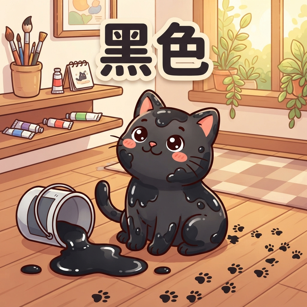 Mnemonic for 黑色 (hēi sè) — black color